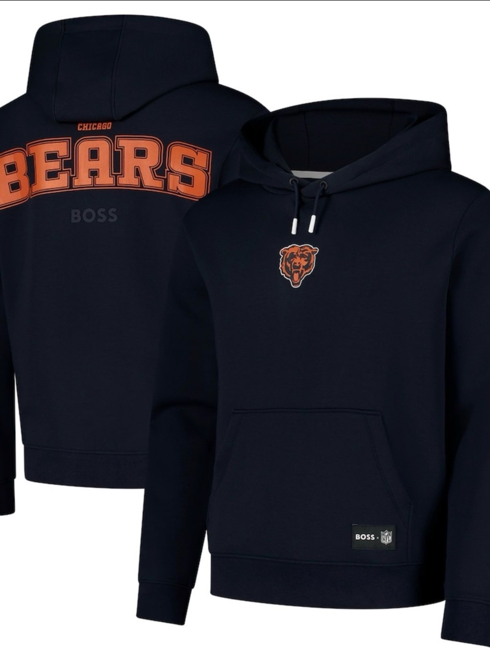 BOSS Navy Crewneck Hoodie with Orange Chicago Bears Logo size Small $95